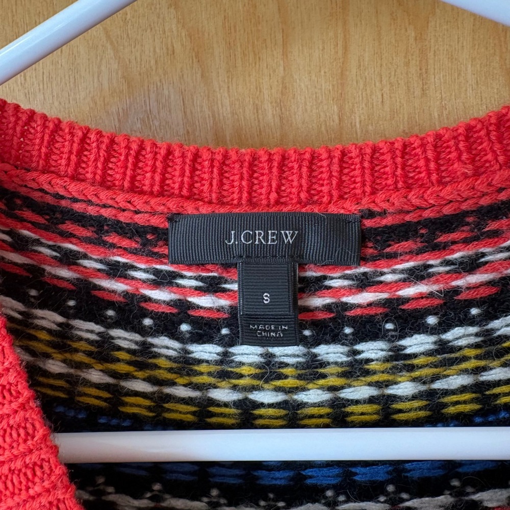 J. Crew Sweater Women Small Red Fair Isle Wool Blend Nordic Pullover 30054 - Picture 6 of 8